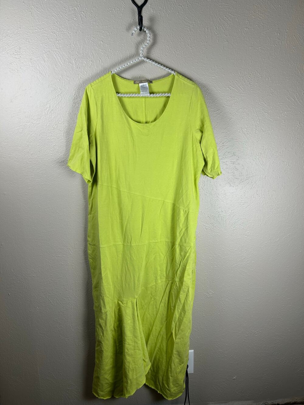 Alain Weiz Maxi Dress Size 22 Chartreuse Cotton Lagenlook Trad Wife Cottage